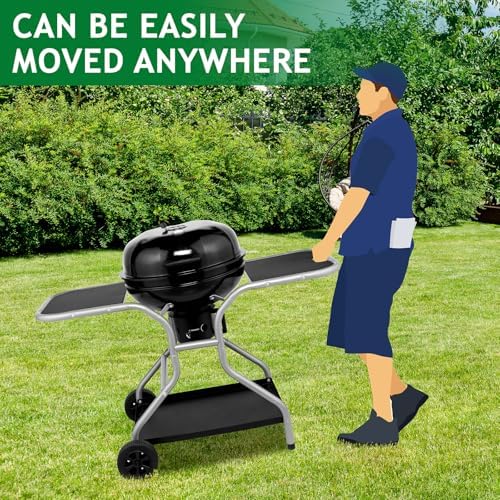 Portable Charcoal Grill – Heavy-Duty BBQ with Thermometer & Side Doors, Perfect for Camping, Beach, Garden, Patio & Backyard – 128x64x100cm, Black