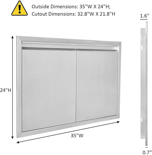 JIE JIN BBQ Access Door 35" W X 24" H Outdoor Kitchen Doors Double Doors Thickened 304 Stainless Steel Outdoor Kitchen Accessories Door for Indoor/Outdoor Kitchen Outdoor Cabinet BBQ Island
