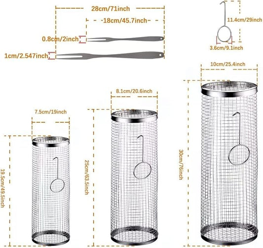 mancola BBQ Net Tube-Rolling Grilling Basket,Rolling Grilling Baskets for Outdoor Grilling,Round Stainless Steel BBQ Grill Mesh, Camping Barbecue Rack for Vegetables, French Fries, Fish