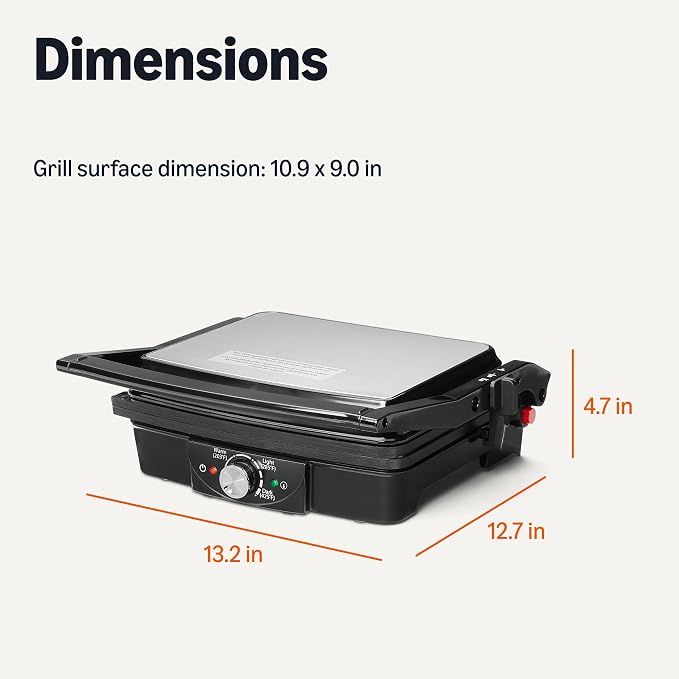 Amazon Basics Panini Press & Electric Indoor Grill with Adjustable Temperature Settings, Non-Stick Ceramic Plates, Black
