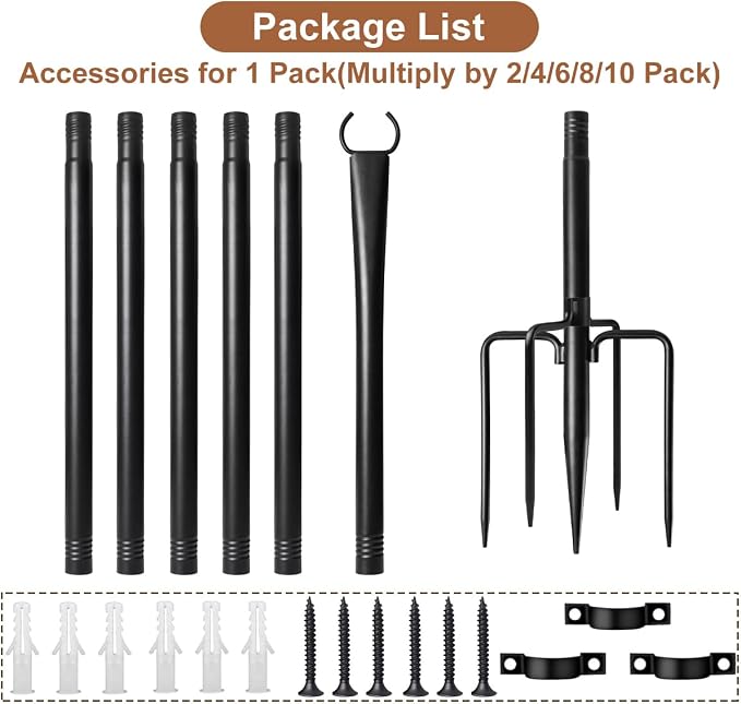8 Pack String Light Poles for Outside, Upgraded Heavy-Duty Metal Poles for Outdoor String Lights with Fork, Adjustable Lighting Hanging Accessories for Patio Decor Pergola Backyard Garden Decorations