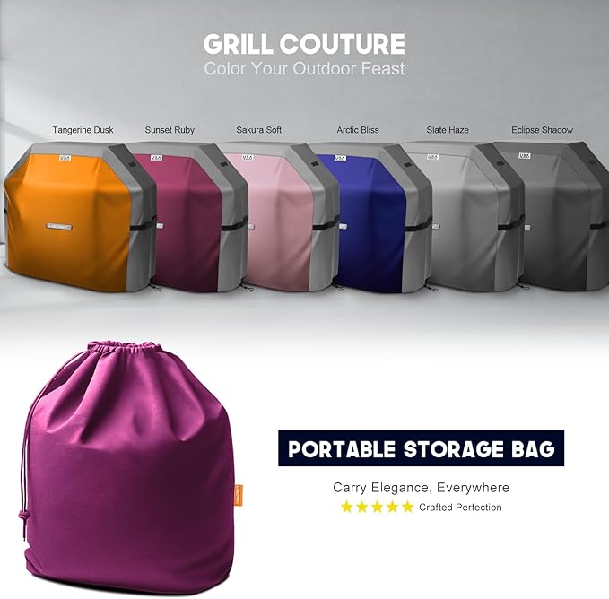 LIBZAKI Grill Cover 420D Waterproof, Weather Resistant, Rip-Proof, Anti-UV, Fade Resistant,Gas Grill Cover for Weber,Char Broil,Nexgrill Grills, etc.64 inches-Fuchsia/Gray