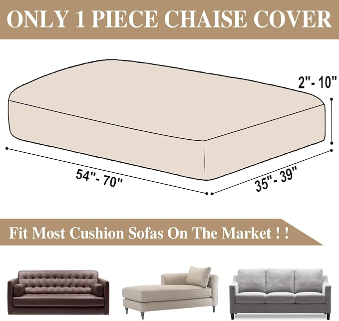 LA MEACK Couch Cushion Cover Chaise Lounge Cover Washable Separate Seat Chaise Couch Cover Stretch Sectional Sofa Slipcover(1 Piece for Chaise or Sofa 3-Seater, Natural)