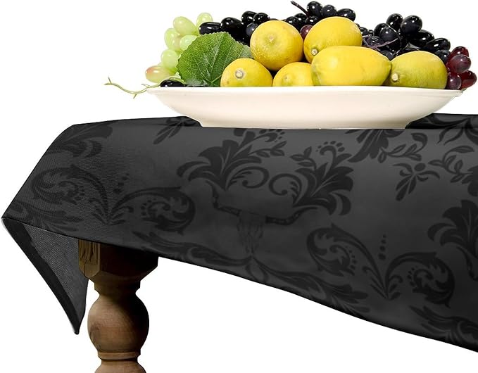 Gothic Black Damask Tablecloth, Vintage Floral Exotic Longhorn Skull Bull Bone Table Cloth Water Resistant Table Cover for Farmhouse Party Holiday Kitchen Dinner Table 55x55