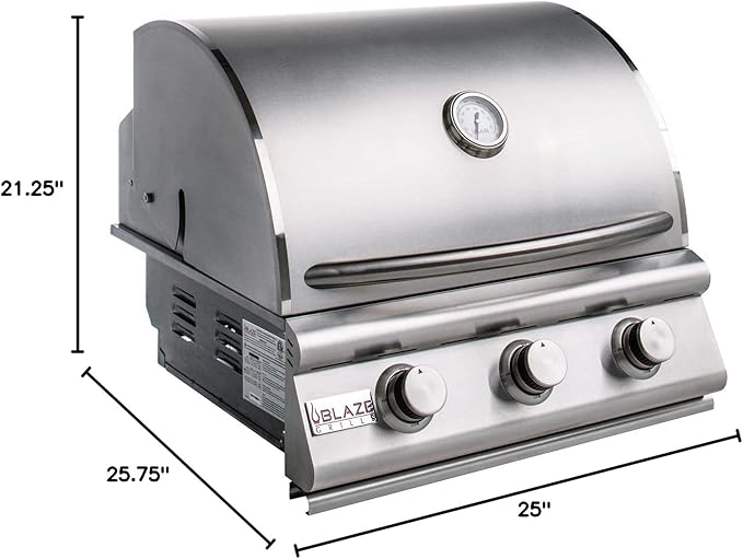 Blaze Outdoor Kitchen Grill | 25- inch Built-in Propane Gas Grill | 3 Burner Barbecue | Premium BBQ | Commercial Grade Grilling Experience | Best in Class Warranty | Prelude LBM BLZ-3LBM-LP