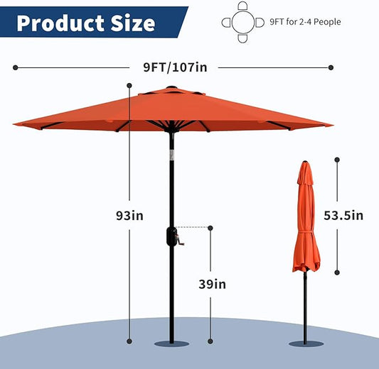 Garvee 9FT Patio Umbrella - Outdoor Table Umbrella with Smooth Crank Lift, Push Button Tilt and 8 Sturdy Ribs - Market Umbrella UV Protection Waterproof for Pool, Deck, Yard, Garden