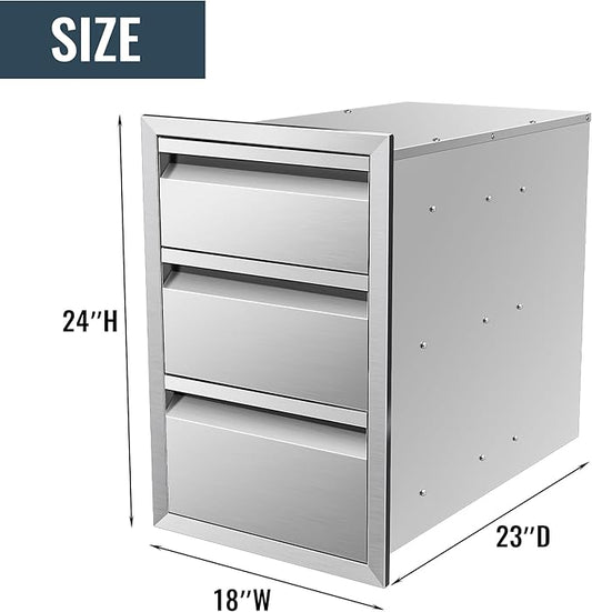 Outdoor Kitchen Drawer 18 x 24 x 23 inch Flush Mount BBQ Triple Layer Drawer, Durable Stainless Steel Kitchen Outdoor Kitchen Access Drawer for BBQ Island Patio
