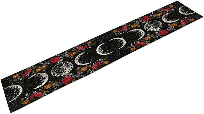 Boho Moonlit Garden Flower Table Runner,Moon Phase Floral Long Table Runner Cover for Wedding Kitchen Party Holiday Dining Home Everyday 13x60 Inch