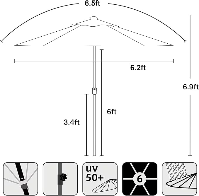 AMMSUN 6FT Patio Umbrella, Outdoor Table Umbrella with Push Button Tilt | UPF50+ Sun Protection and Water-Resistant Fabric, Premium Steel Pole and Ribs, Height-Adjustable and Push-Button Tilt