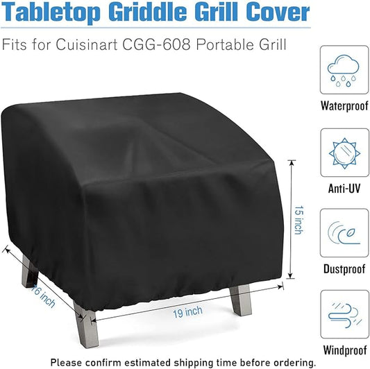 Portable Grill Cover for Cuisinart CGG-608, Waterproof Small Table Top BBQ Grill Cover, Heavy Duty 600D Outdoor Tabletop Grill Cover