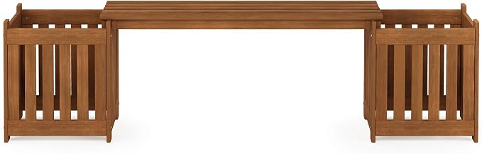 FURINNO FG19455 Tioman Hardwood Outdoor Lifestyle Flowerbox with Bench, Natural