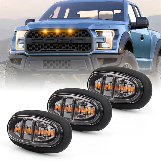 3*ABS 12V 0.6A 6W Black Shell Front Grille Lighting Amber Lamp Replacement New