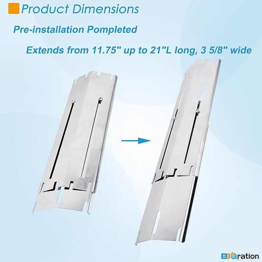 4-Pack Universal Grill Heat Plates Extends from 11.75" up to 21" Adjustable Stainless Steel Heat Shield, Flavorizer Bar, Grill Heat Tent, Burner Cover, Flame Tamer for Gas Grill Parts