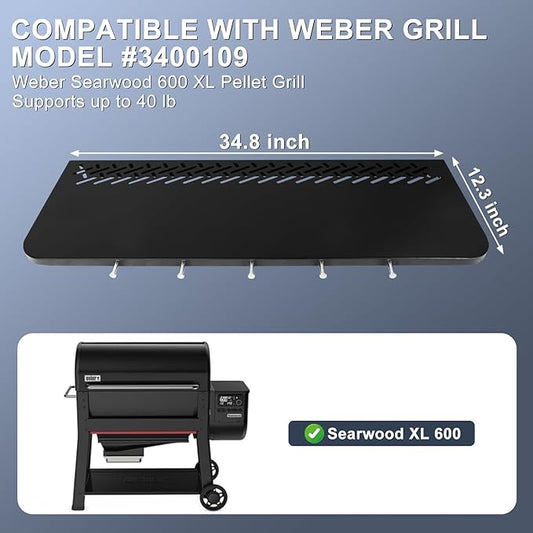 KEESHA Folding Front Table for Weber Searwood 600 XL Pellet Grill, Replacement Weber 3400109, Heavy-Duty Grill Accessories for Food Prep and Storage, 34.8" x 12.3"