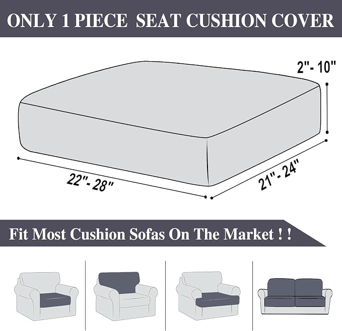 LA MEACK Couch Cushion Cover Seat Cushion Cover Stretch Armchair Cover Separate Sectional Sofa Slipcovers Furniture Protector(1 Piece for Seat or Sofa Backrest, Dark Grey)