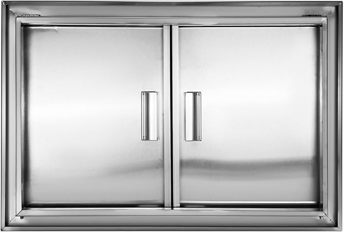 Outdoor Kitchen Door 28" W x 19" H Stainless Steel BBQ Double Access Door Flush Mount Vertical Wall Doors with Handle Suitable for Grilling Station Outside Cabinet Outdoor Kitchen