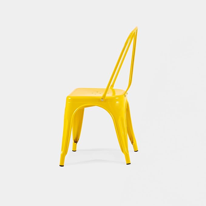 AC Pacific 18 Inch Seat Height Industrial Metal Dining Chairs, Stackable Kitchen or Bar Seat, Durable Modern Design, Versatile Accent Furniture, Set of 4, Yellow