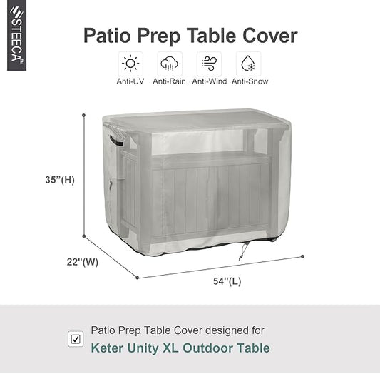 Patio Prep Table Cover for 52 Inch Keter Unity XL Portable Table, Waterproof Weather-Resistant BBQ Grill Prep Table Cover 54L x 22W x 35H