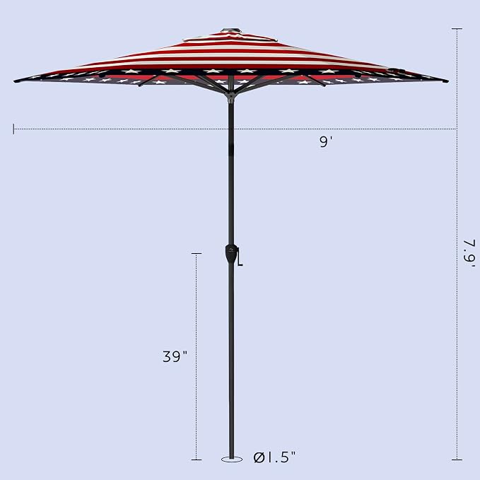 Abba Patio 9FT Lyon Outdoor Patio Umbrella Outdoor Table Umbrella with Push Button Tilt and Crank Market Umbrella 6 Sturdy Ribs UV Protection Waterproof for Garden Deck Backyard Pool, Star-Spangled