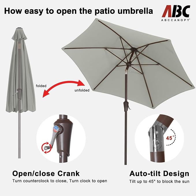 ABCCANOPY 7.5FT Patio Umbrella Outdoor 6 RibsTable Umbrella(Gray) | Fade & UV Resistant Fabric,6 Fiberglass Ribs,Smooth Crank System,Wind Resistance,Great for Patio,Backyard,Garden,Deck
