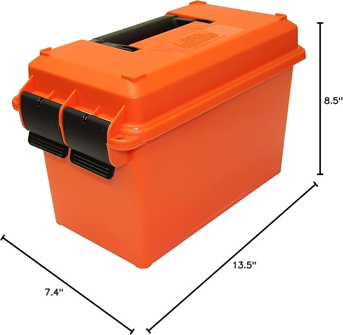 MTM AC50C Ammo Storage Can 50 Caliber Field Boxes, Lockable Storage Box with Handle, Water and Dust Resistant, Secures Hunting Gear, Supplies, and Bullets, Stackable, USA Made, Orange