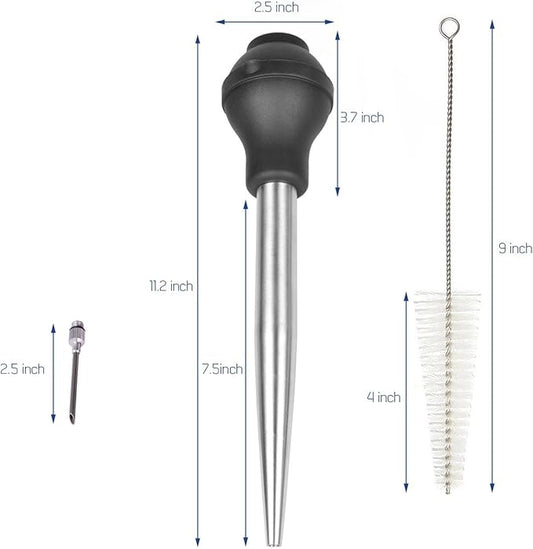 18/8 Stainless Steel Silicone Bulb Turkey Basters Syringe - Injector Needle with Cleaning Brush