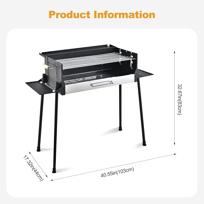 Ergocar BBQ Grill, Portable Stainless Steel BBQ, Detachable Charcoal Grill with Stand, Smoker Grill Racks for Outdoor, Travel, Picnic, Camping, Garden Summer Party