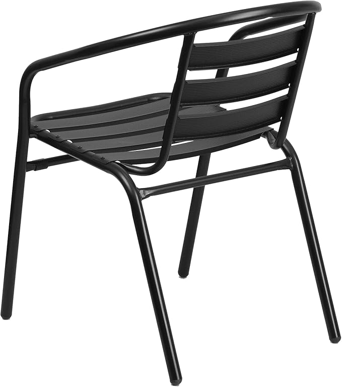 Flash Furniture Lila 23.5'' Square Glass Metal Table with 2 Black Metal Aluminum Slat Stack Chairs