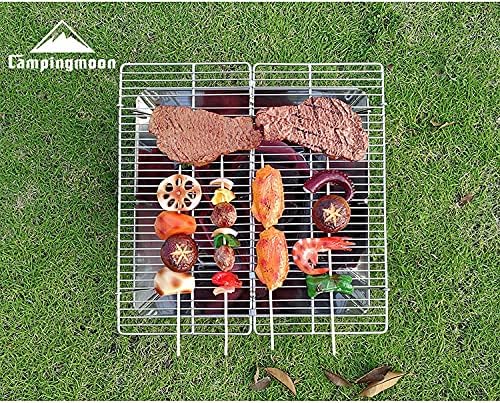 CAMPINGMOON Stainless Steel Foldable Camping Grills Portable Wood Burning Charcoal Grill 14-inch with Carrying Bag MT-2