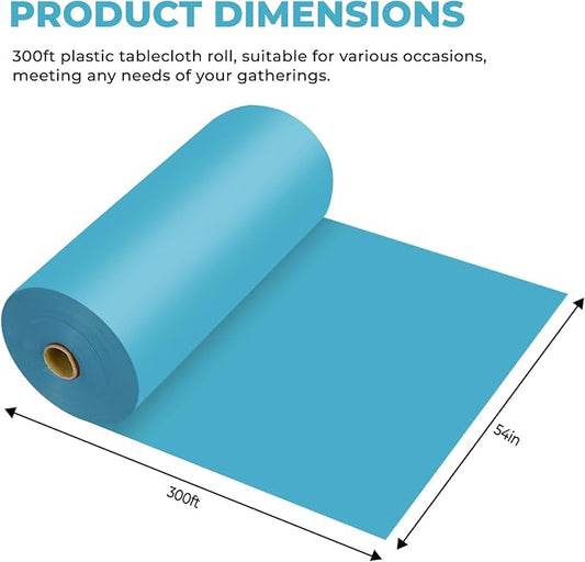 54 Inch X 300 Feet Plastic Table Cover Roll Premium Disposable Plastic Tablecloth for All Type/Shape Tables | Picnic, Party, Banquet, Birthdays, Weddings (Turquoise, 54 Inch X 300 Feet)