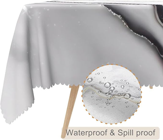 54x108inches White Grey Marble Tablecloth Elegant Marble Texture Rectangle Table Cloth Spill Proof and Wipeable Polyester Fabric Table Cover for Kitchen Dining Room Living Room Home Decor