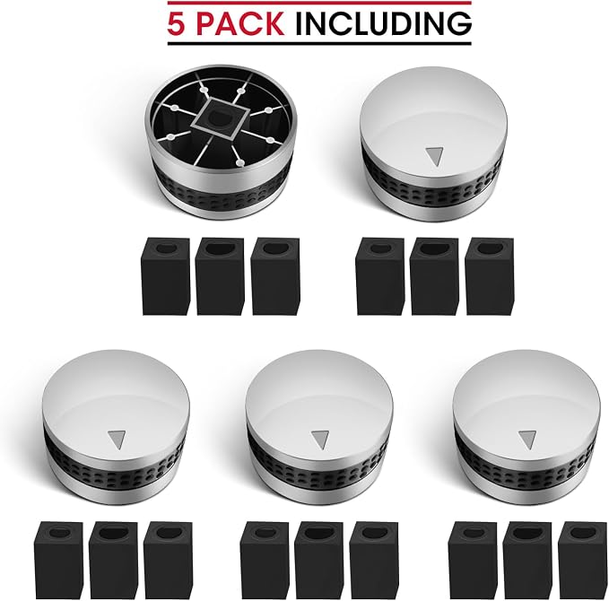 Unicook 5 Pack Grill Control Knobs Replacement, Chrome Plated Plastic with Nonslip Grip, Fits Gas BBQ with D Shaped Valve Stem, Including 5 Knobs and 15 Adaptors