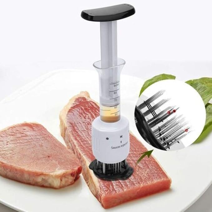 2 in 1 Professional Meat Tenderizer Injector Tool,Steak Marinade Seasoning Sauce Injector with Ultra Acute Needle Blades for Beef Chicken Veal Pork