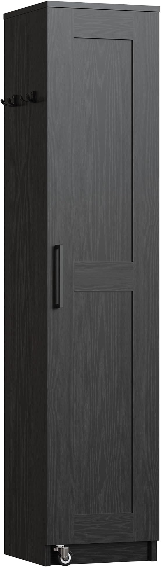 IRONCK Narrow Kitchen Pantry Cabinet, 72" H,Slim for Small Place, Black | Single Door with 6 Adjustable Shelves, Door Rack and Wheels, Space Saving Freestanding Storage Floor Cabinet