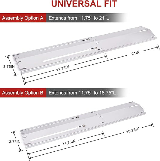 Universal Grill Heat Plates Heat Tents Heat Shields for Gas Grill, Adjustable Barbecue BBQ Grill Flame Tamers Burner Covers Heat Deflectors, Stainless Steel Gas Grill Replacement Parts, 3-Pack