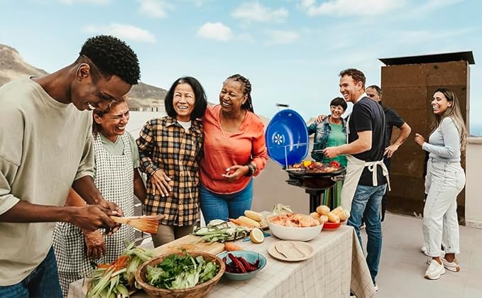 Techwood 1600W Indoor Outdoor Electric Grill, Electric BBQ Grill, Portable Removable Stand Grill, Blue