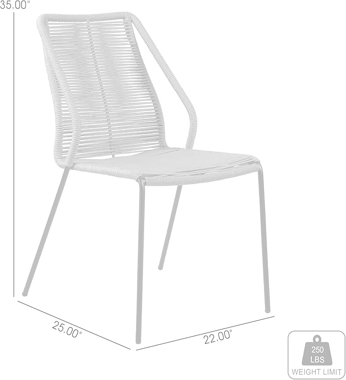 armen LIVING Clip Modern Indoor Outdoor Patio Stackable Steel Dining Chair with Blue Rope - Set of 2
