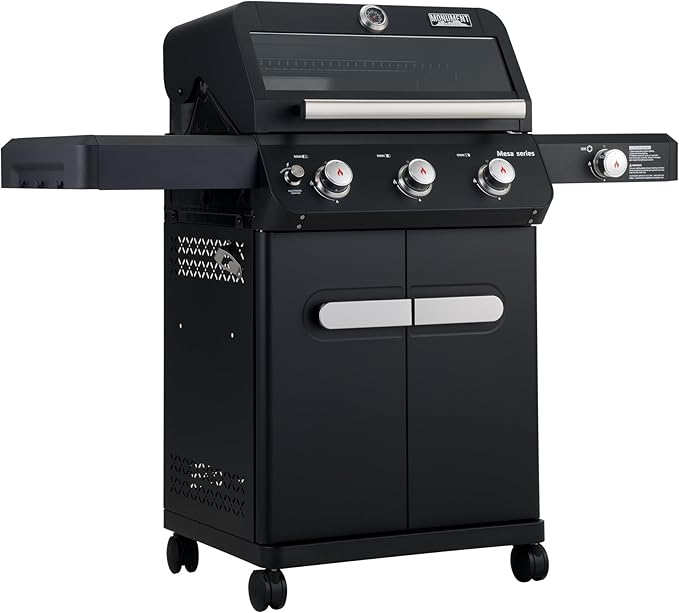 Monument Grills Mesa Series, Outdoor Barbecue Stainless Steel 3 Burner Propane Gas Grill, 48,000 BTU Patio Garden Grill with Side Burner and Knob Controls, Mesa325 with BBQ Cover