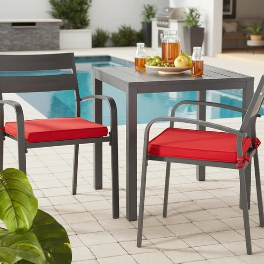 Indoor/Outdoor Chair Pads in Sunbrella Fabric – 17''x17'' Patio Seat Cushions with Foam Insert, Removable Reversible Cover & Ties for Patio Dining Chairs – Set of 2 or 4, Canvas Jockey Red