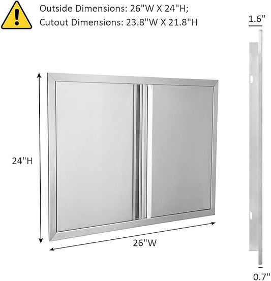 BI-DTOOL Outdoor Kitchen Door 26" W X 24" H 304 Brushed Stainless Steel BBQ Access Doors for Outdoor Kitchen Outdoor Cabinet Barbeque Grill or BBQ Island