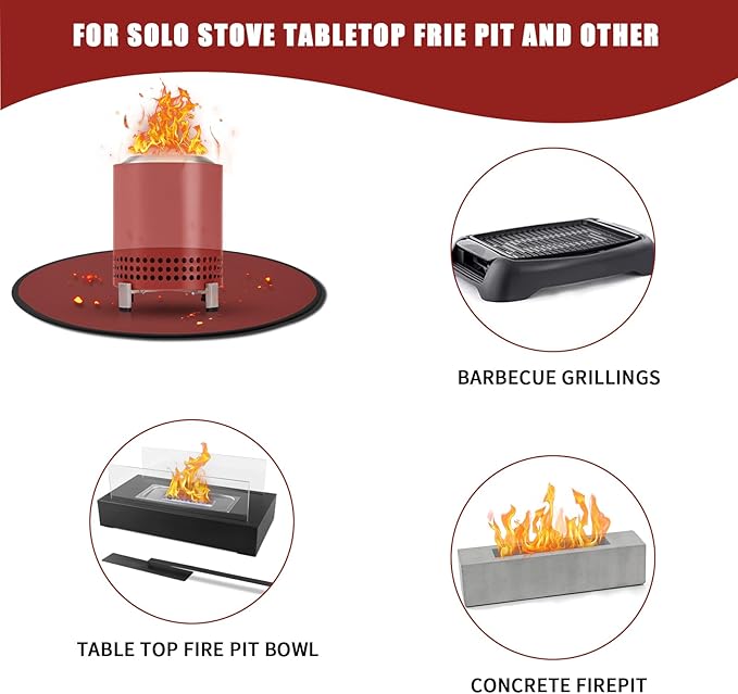 Solo Stove Mesa/XL Tabletop Fire Pit Mat, 4-Layer Fireproof Heat Resistant Under Grill Mat, Easy-to-Clean Waterproof & Non-Slip for Table Top Protection - Red