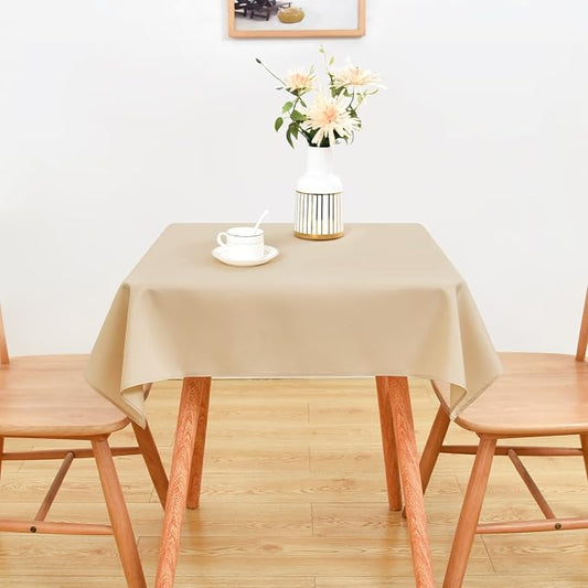 Wolkemer Small Square Tablecloth 36 x 36 Inch Washable Fabric Table Cloth Beige Table Cover for Nightstand End Bedside Tables Tabletop Decoration