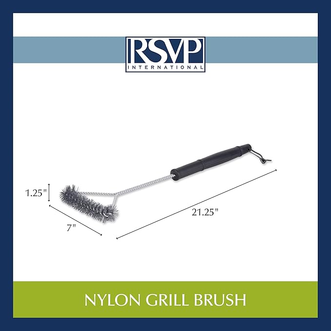RSVP International Barbeque Grilling Collection Grill Cleaning Tool, Nylon Brush, 21-Inch, Black