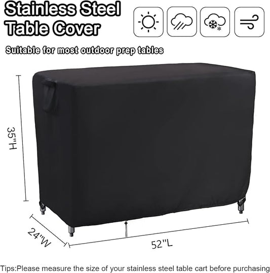 Kingling Outdoor Prep Table Cover for Cart Table, 52 inch Stainless Steel Metal Table Covers Waterproof Protection for Patio Prep Grill Tables - 52''L x 24''W x 35''H