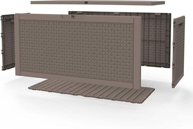 Pepe Tee Outdoor Deck Box, Lockable Waterproof Resin Storage Container with Wood-Look Design, 30 Gallon, Black (coffee, 101, Gallons)