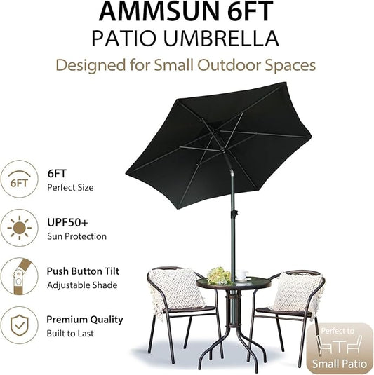AMMSUN 6FT Patio Umbrella, Outdoor Table Umbrella with Push Button Tilt | UPF50+ Sun Protection and Water-Resistant Fabric, Premium Steel Pole and Ribs, Height-Adjustable and Push-Button Tilt