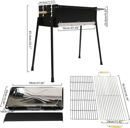 Barbecue Charcoal Grill, 27.56 * 15.75 * 9.25in Charcoal Grill Height Adjustable Barbecue Grill Outdoor Cooking Grills Portable Bbq Tool Kits with Seasoning Board for Outdoor Cooking Barbecue Picnics