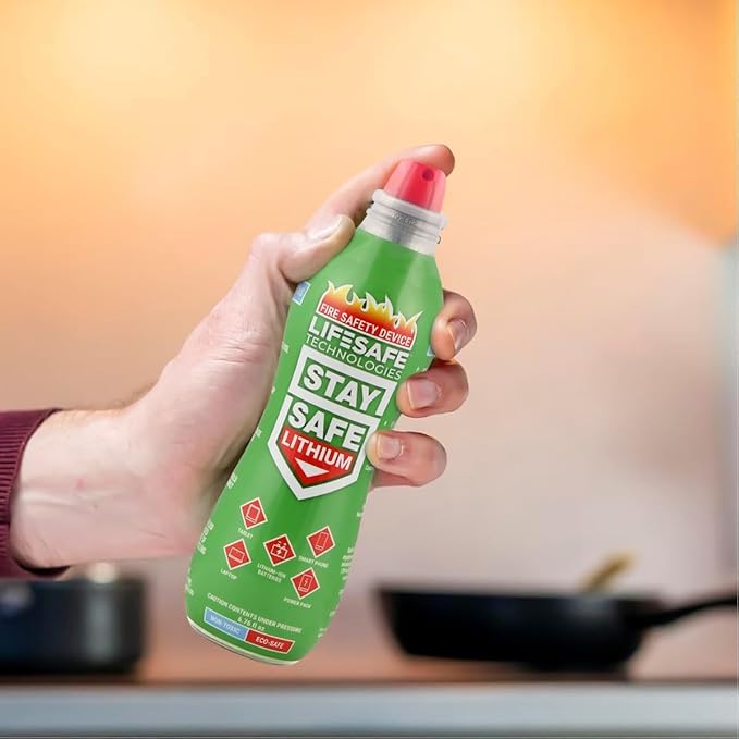 StaySafe Lithium Fire Extinguishing Spray By LifeSafe Technologies | Patented Non-Toxic Fluid Suppresses Fires Caused By Lithium-Ion Batteries in Phones, Laptops, Power Banks and Other Electronics