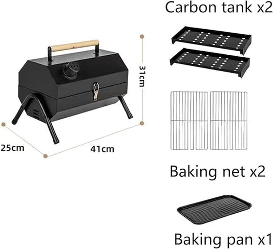 Outdoor Cooking Charcoal Barbecue Grill Portable BBQ Grill Shelf with Handle Double-Side Use Extra Large Cooking Area for Camping Backyard Picnic Patio BBQ Cooking(Black B)