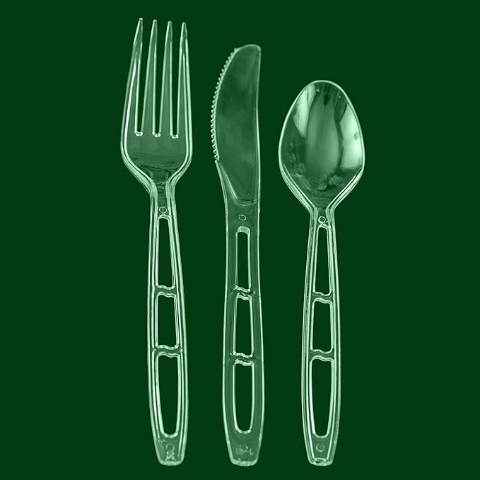 PARTY BARGAINS Emerald Settings Clear Plastic Cutlery Set 1440-Piece – 720 Forks, 480 Spoons, 240 Knives – Heavy-Duty Disposable Utensils for Parties, Weddings, Buffets, BBQs & Catering – BPA Free